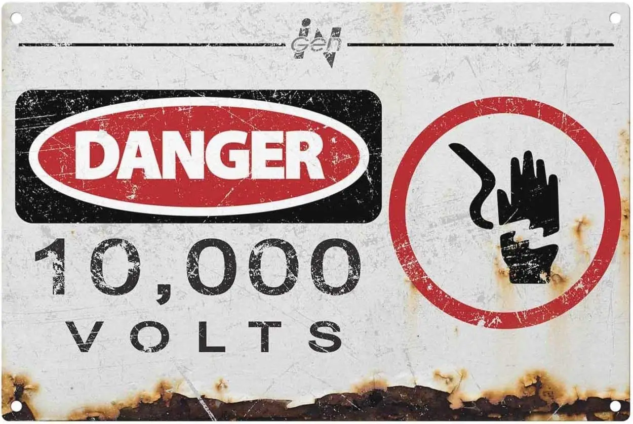 Retro-Warnschild – Metallschild „10000 Volts“, Stil: Zinn-Aluminium