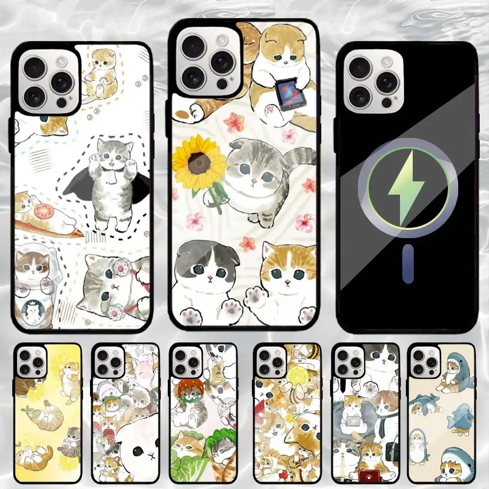 

C-Cute M-Mofusands cat Phone Case For iPhone17,16,15,14,13,12,11 Max Black Wireless Charging Protecitve Cover