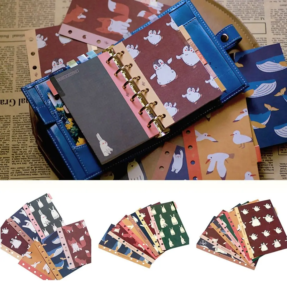 

6PCS A5/A6/A7 Index Pages Cartoon Animal 6 Holes Internal Page Classification Multicolor Stationery Bookmark Loose Leaf Dividers