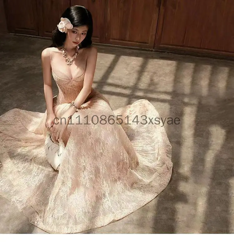 

Low-Neck Dress Women Elegant Evening Party Sexy Double-Layer Jacquard Mesh Patchwork Sleeveless Trend Club Vestidos