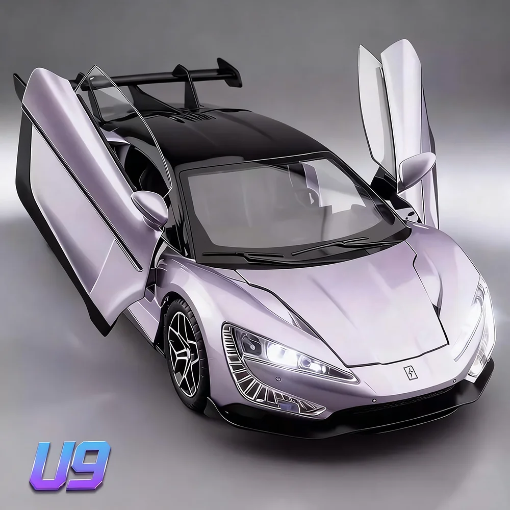 1:24 BYD YANGWANG U9 Lambor Sian Cars Miniature Models Toys Wheel Shock Absorption Light Music Supercar for Kids' Edutainment
