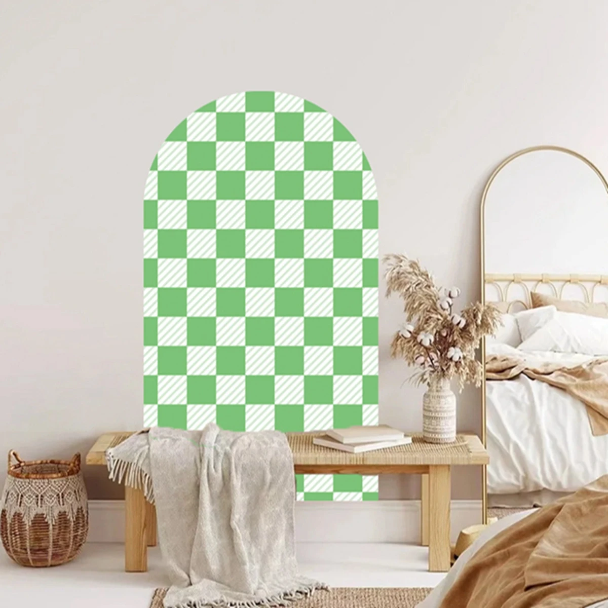 

Green Arched Wall sticker Background Wall Living Room Bedroom Minimalist Wall Sticker Bohemian Self-adhesive PVC Sticker