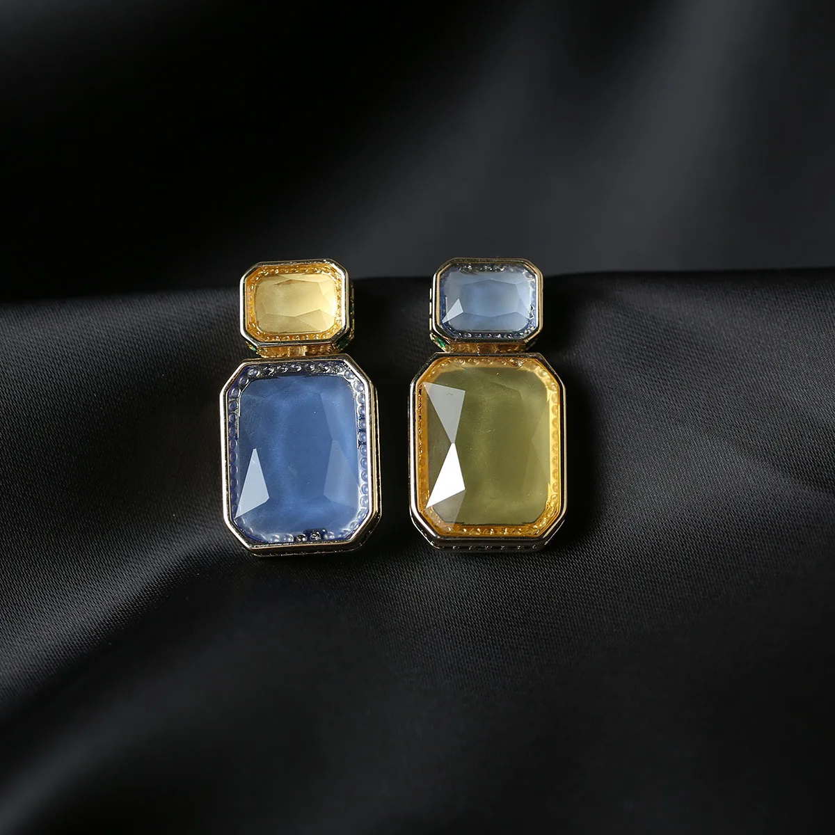 FXLRY High Quality Mirco Paved Cubic Zircon Geometric Asymmetric Stud Earrings Fashion Women Party Jewelry