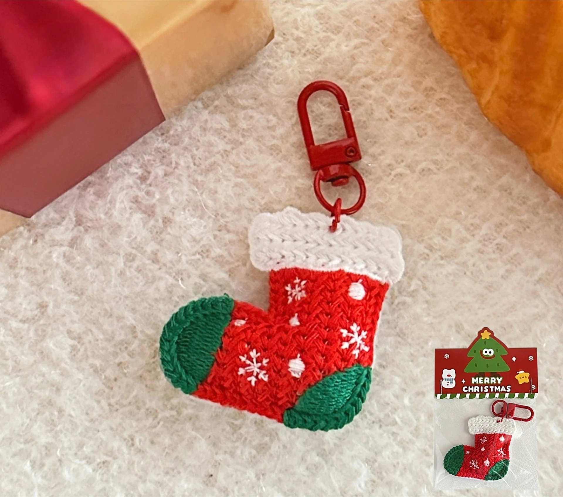 Keychain Charm Christmas Woven Santa Claus Cute Girl Red White Woven Fabric Lightweight for Bag Backpack Keys Party Home Decor