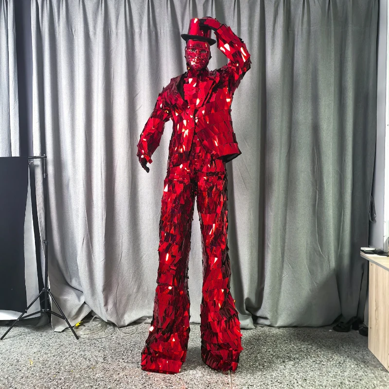 ชุดนักเดินไม้ค้ำกระจกสีแดง กระจกหนา ประดับเพชรระยิบระยับ สำหรับงานปาร์ตี้ บาร์ การแสดงบนเวที ชุดคอสเพลย์ฮาโลวีน