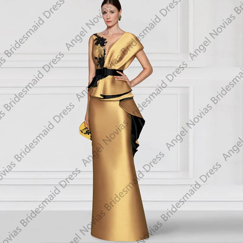 

Long Mermaid Gold Muslim Mother of the Bride Dresses with Skirt Wedding Party Gowns vestidos de fiestas elegantes mujer