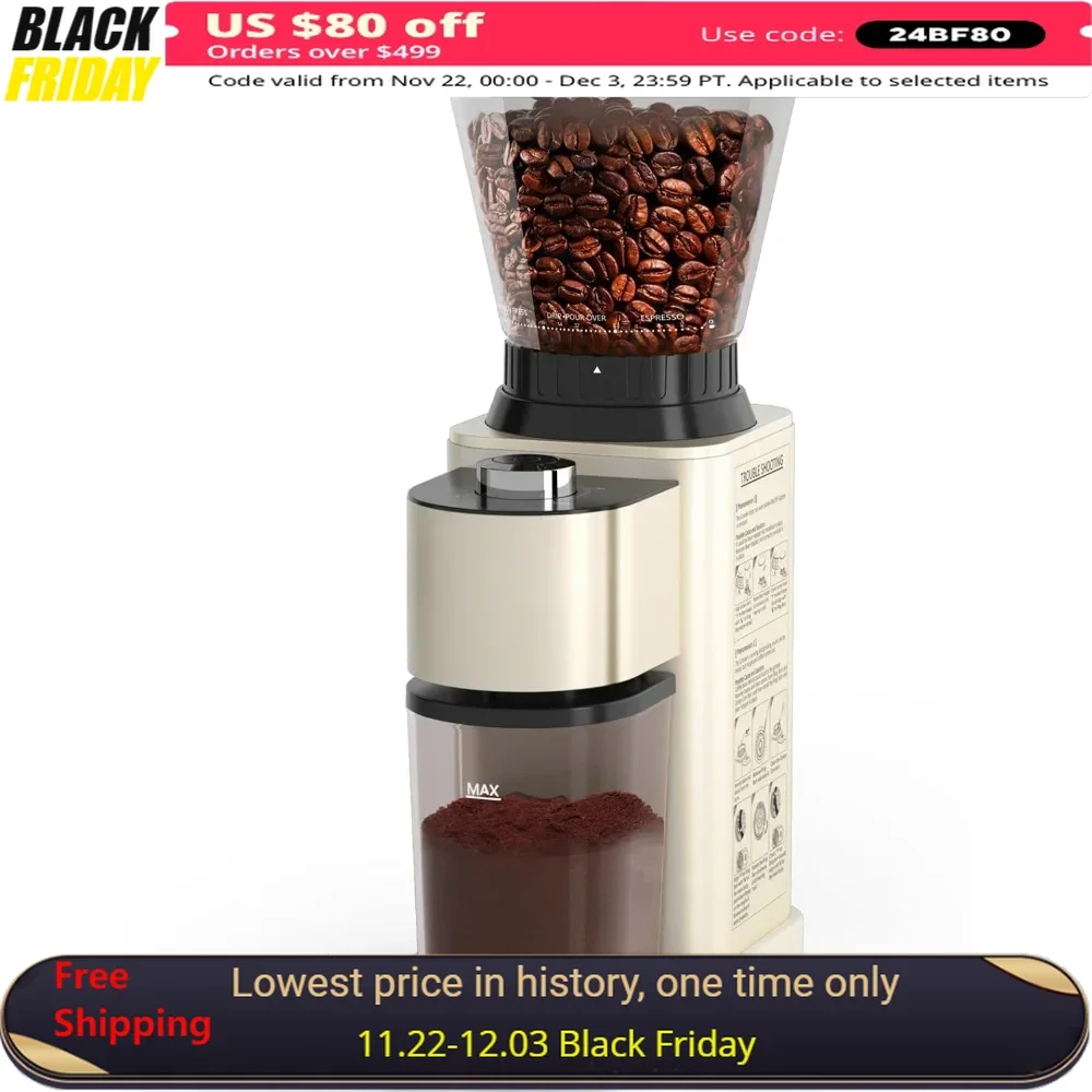 

Coffee Grinder, Electric, Stainless Steel Coffee Bean Grinder, 24 Grind Settings & Anti-static Technology, Coffee Bean Grinder