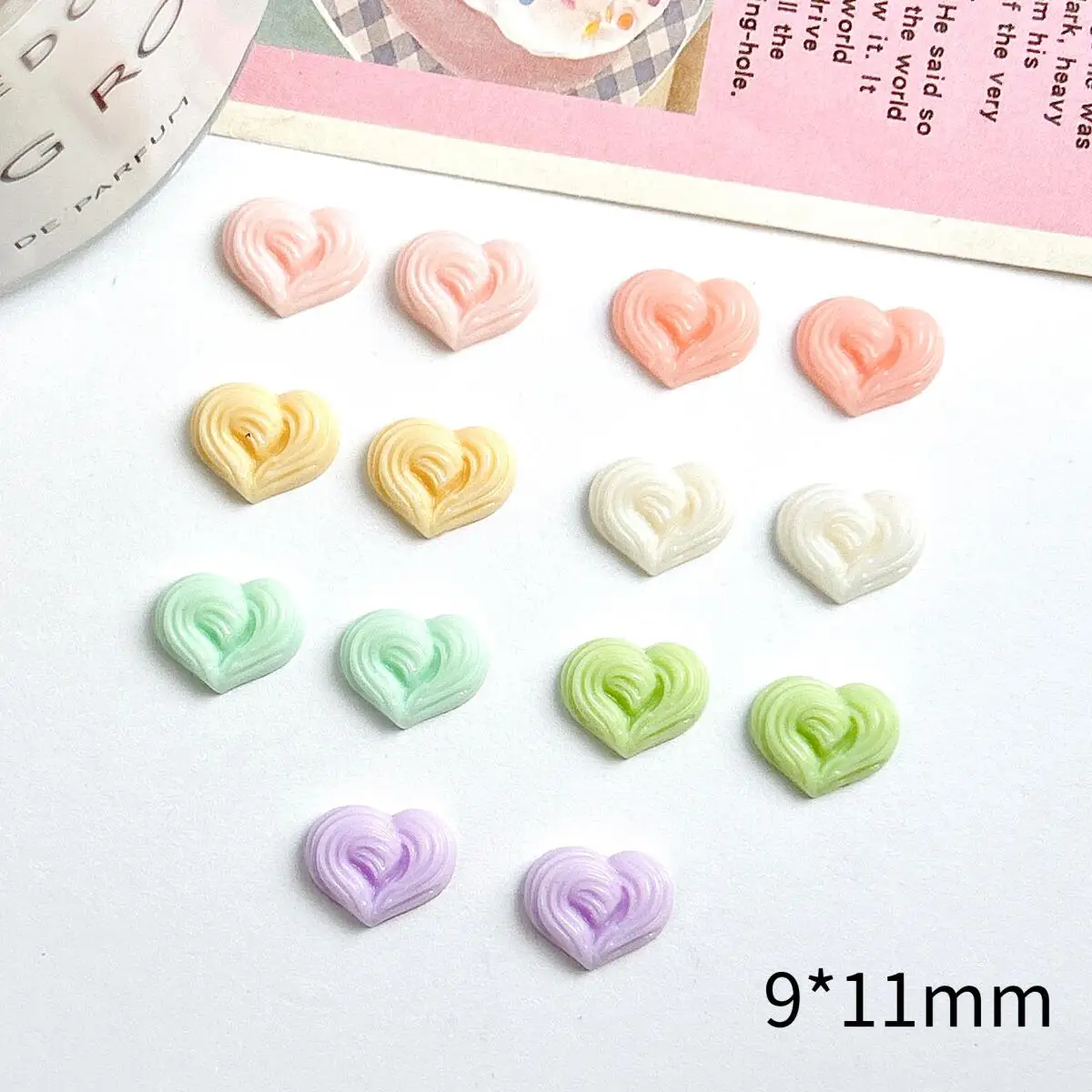 50PCS Creative Luminous Cream Heart Resin Nail Charms 3D Solid Color Sweet Peach Heart Nail Art Decorations DIY Phone Case Nails