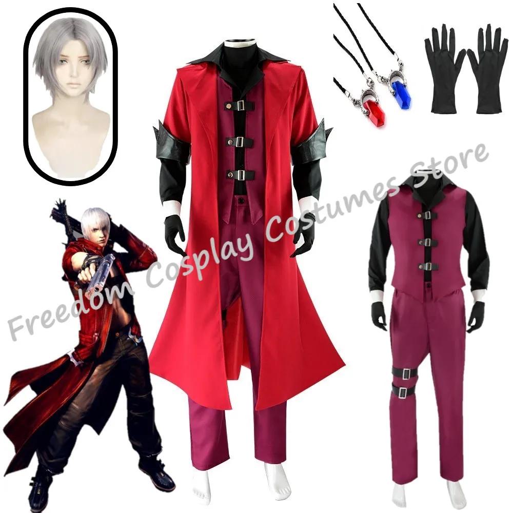 

Anime Game DMC Dante Cosplay Costume Halloween Cosplay Costume Red Full Set 3 Dante Cosplay Costume wig Halloween Carnival Suit