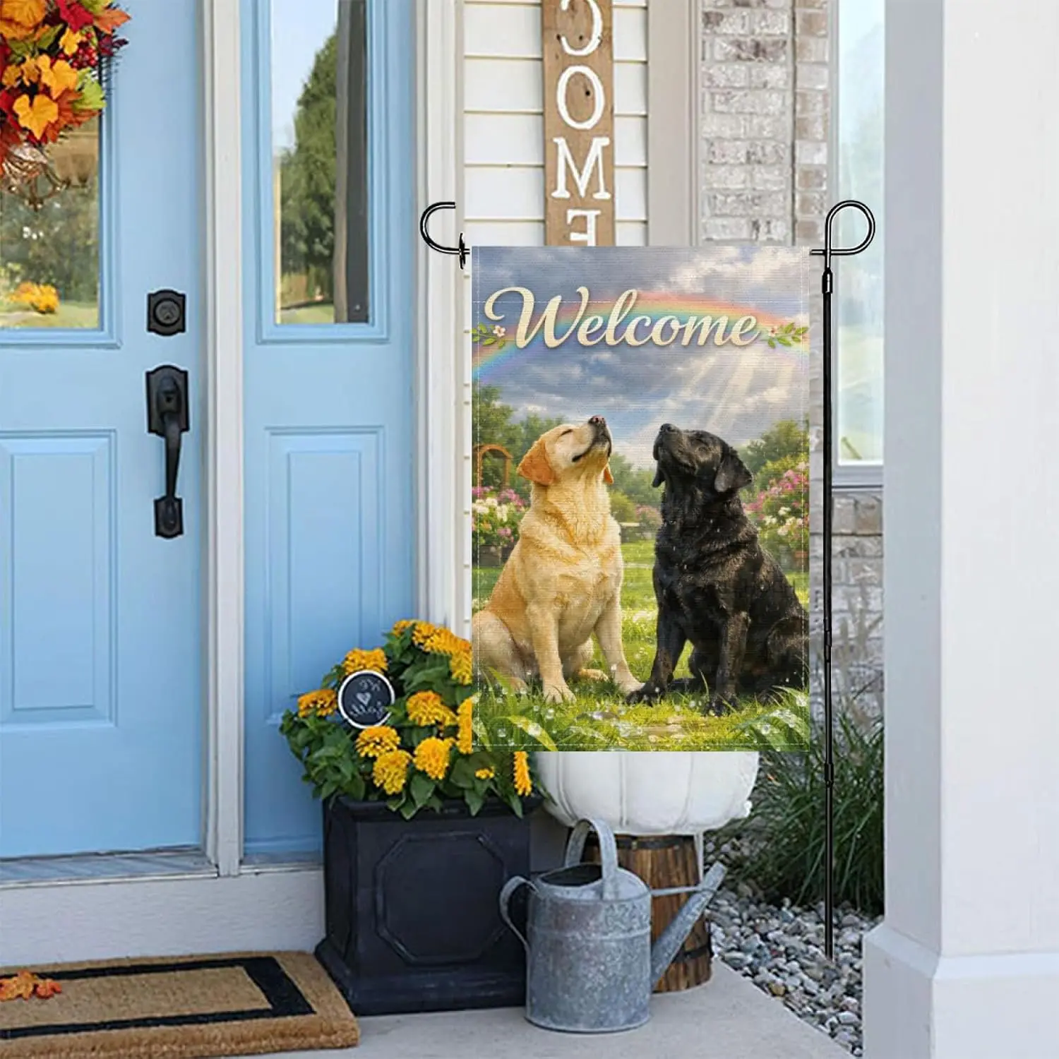 Welcome Fun Labrador Retriever Dog Garden Flag 12x18 Inch,Rainy Day Cute Animals Home Yard Decor,Rainbow Garden Spring Summe AAS