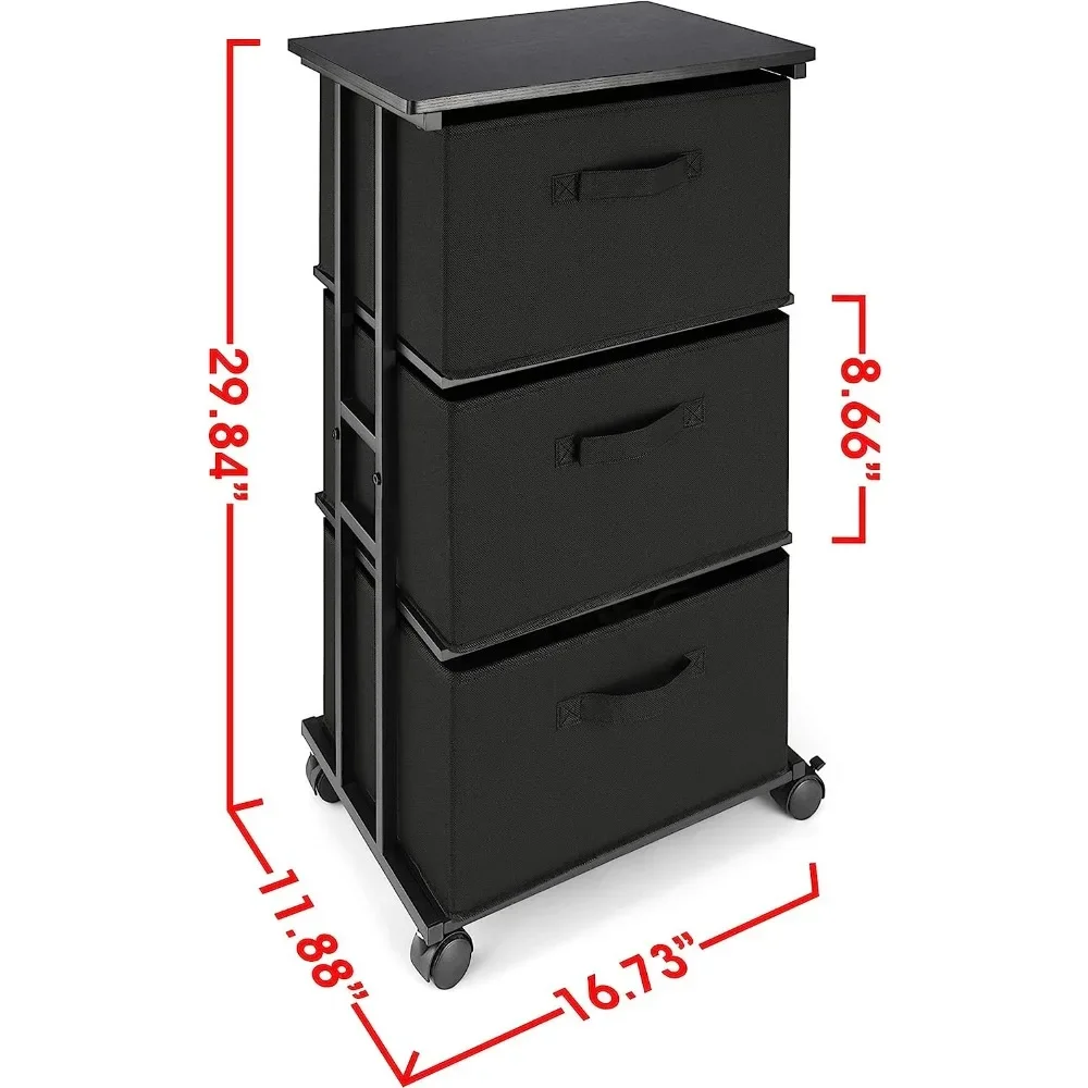 Dresser Storage with 3 Drawers,Fabric Dresser Tower,Vertical Storage Unit for Bedroom, Closet, Office, Black Vanity Desk