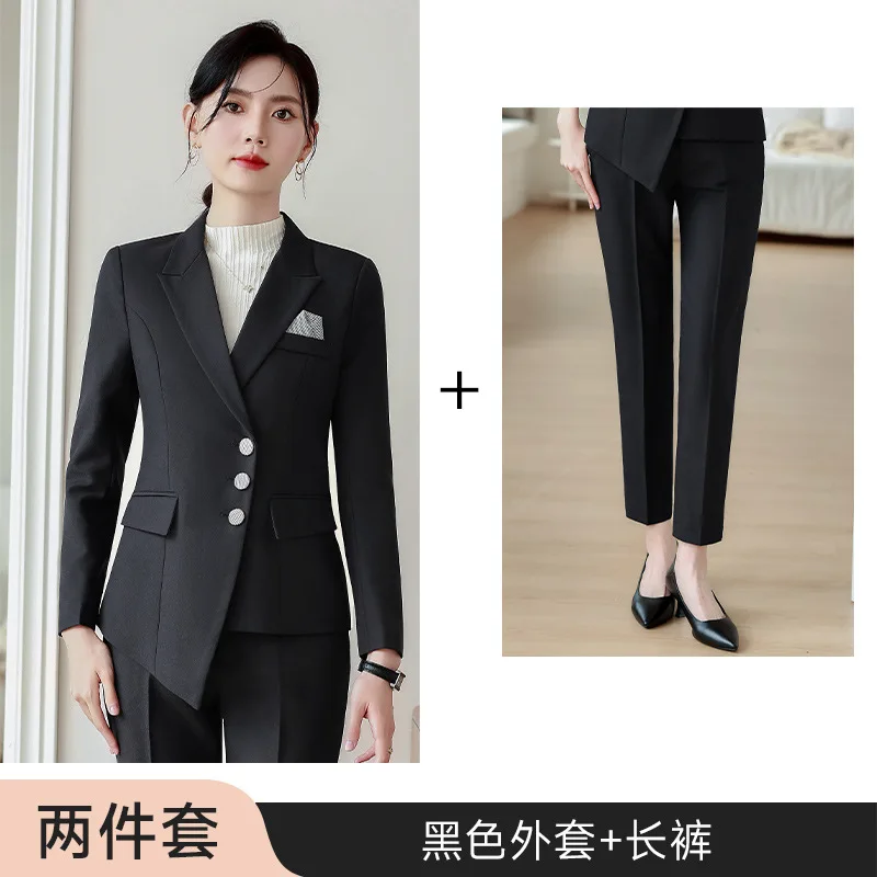 Navy Blue Suit Women's Spring and Autumn High-End Hotel Manager Work Clothes Temperament Small Size Business Clothing Suit