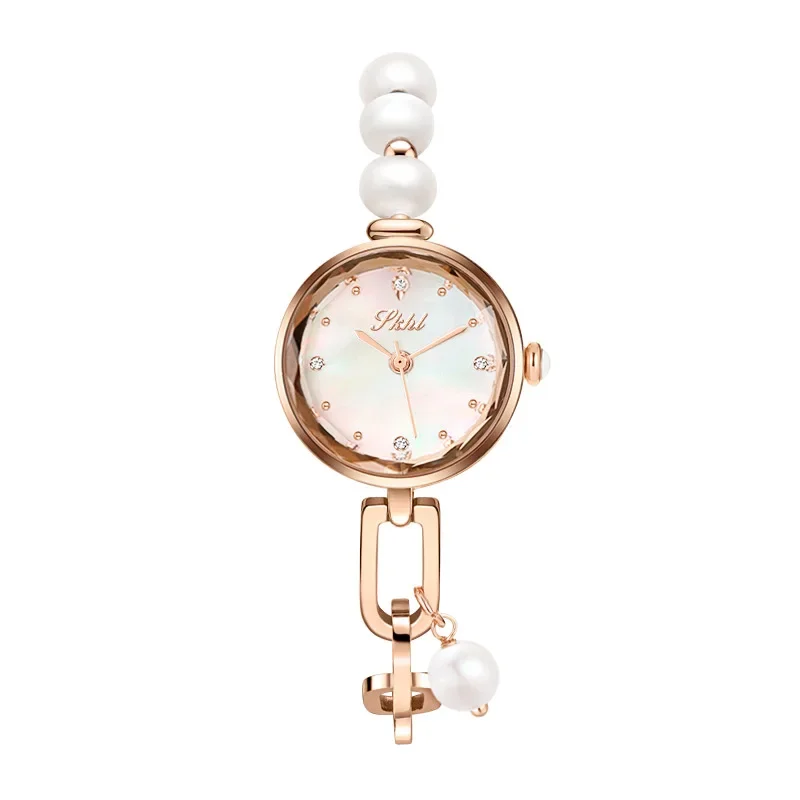 Luxury Watch for Women Elegant White Pearl Bracelet Chain Quartz Waterproof Top Brand Ladies Small Wristwatch