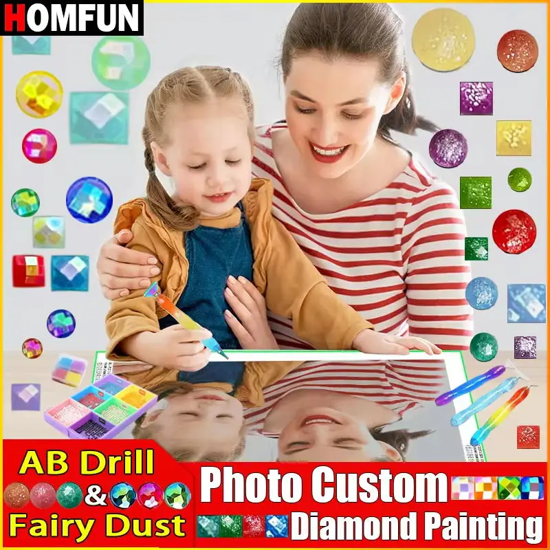 HOMFUN Resin Photo Custom Diamond Painting AB Fairy Dust Customizable For Any Image DIY 5D Mosaic Embroidery Hobby Birthday Gift