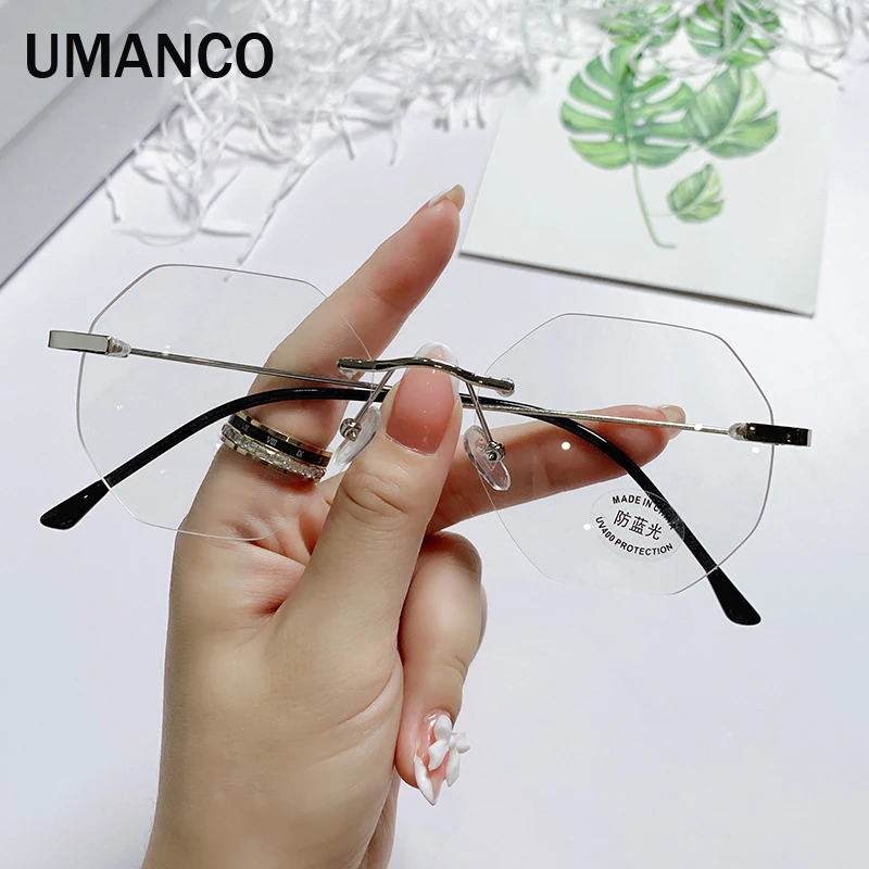 Irregular Polygon Rimless Myopia Glasses for Women Men Blue Light Filter Finished Prescription Eyewear Nearsighted Glasses -1.0