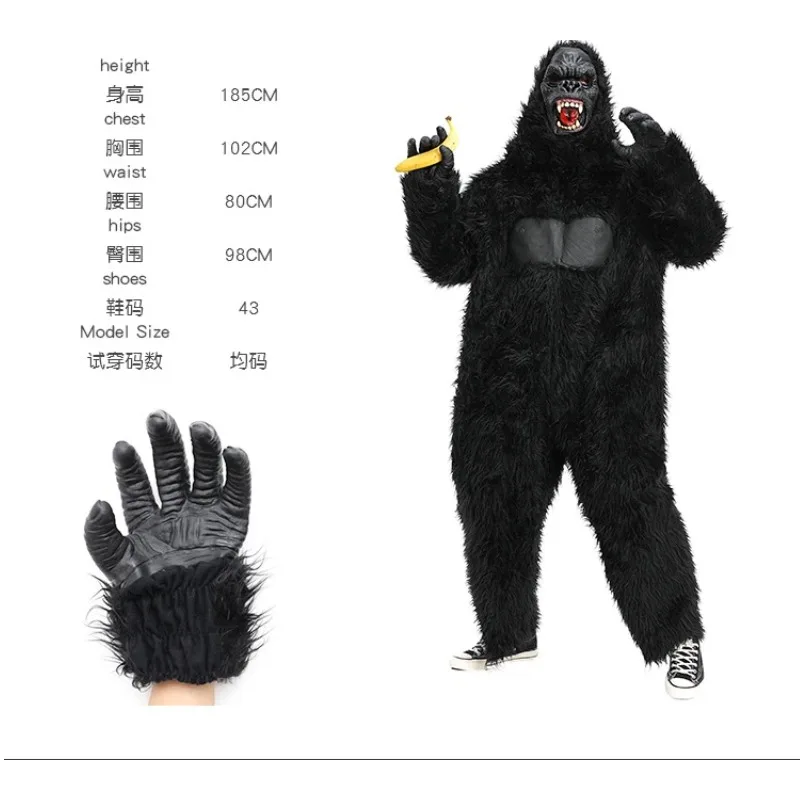 

Halloween Adult Gorilla Costume Plush Fuzzy Full Body Onesie with Mask Cosplay Party Dress Up Outfit Funny Animal Purim Costumes