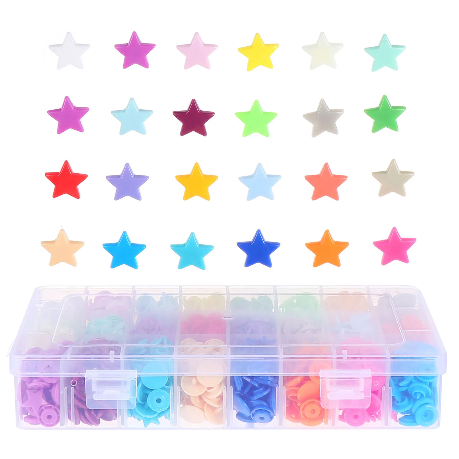 

360 Sets Five Pointed Star Buckle Box Plastic Snaps Sewing Fasteners Clothing Resin Buttons Complete Kits Diapers Bibs Towels