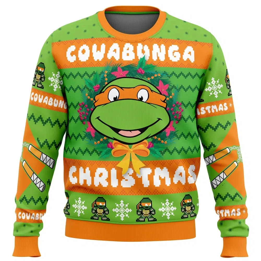 Teenage Mutant Ninja Turtles Ugly Christmas Cowabunga Print Top Unisex Y2K Oversized Long Sleeve Casual Holiday Daily Streetwear