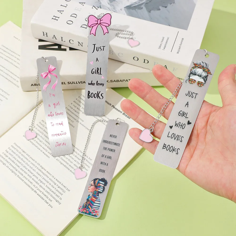 

Girl Book Lover Metal Bookmark with Pink Heart Charm & Bow, Inspirational Quote Bookmarker for Women, Cute Gift for Bookworms