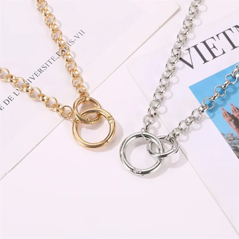 Trend Elegant Jewelry Hollow Out Double Circle Pendant Collarbone Chain Necklace For Women Fashion Necklace Neck Accessories