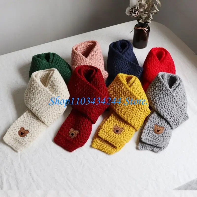 Winter Warm Knit Scarf Lovely Kids Unisex Thick Warm Scarves Cartoon Bear Pattern Long Muffler Baby Knitted Neckerchief