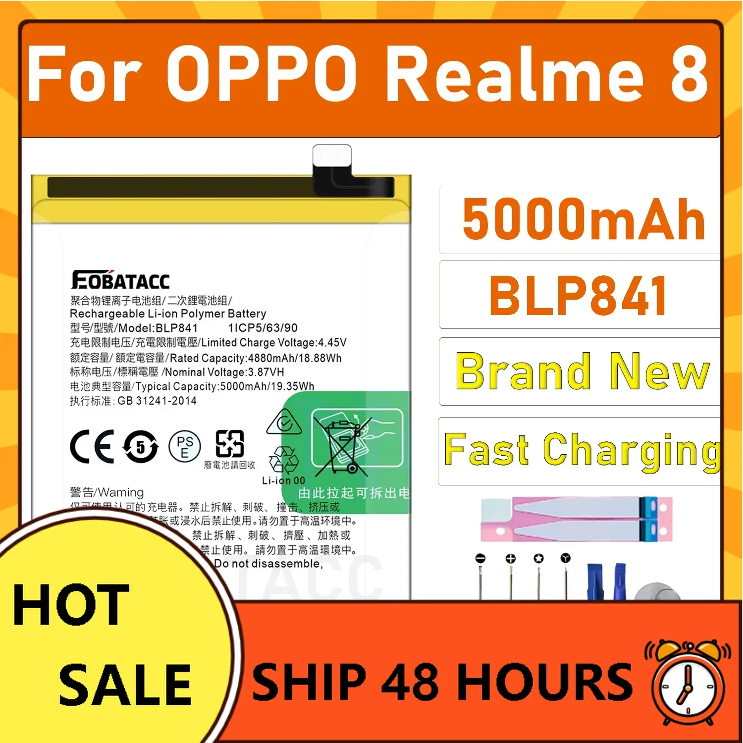 

2025 Years EOBATACC New 100% Original BLP841 Battery For OPPO Realme 8 Batteries + Tools