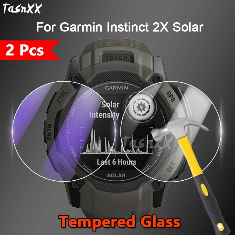 2 Stuks Voor Garmin Instinct 2x Zonne-Energie Tactische Smartwatch 2.5d Hd Clear / Anti Paars Licht 9H Gehard Glas Screen Protector Film