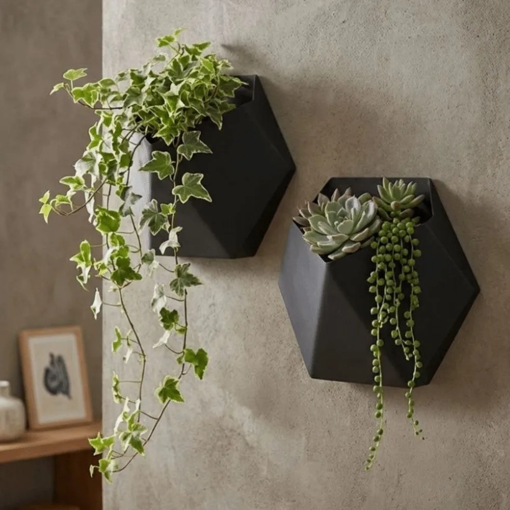 Modern Style Geometric Hexagonal Flower Pot Wall-Mounted Decorative Wall Hanging Planter 3D Printed Plant Containers Office