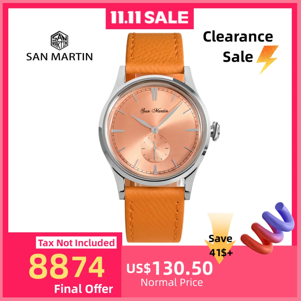 

San Martin 38mm 6004D 715 Quartz Watch For Men Wristwatch Leather Strap Pilot Casual Mineral Crystal Sunray Dial 5Bar SN0101B-1