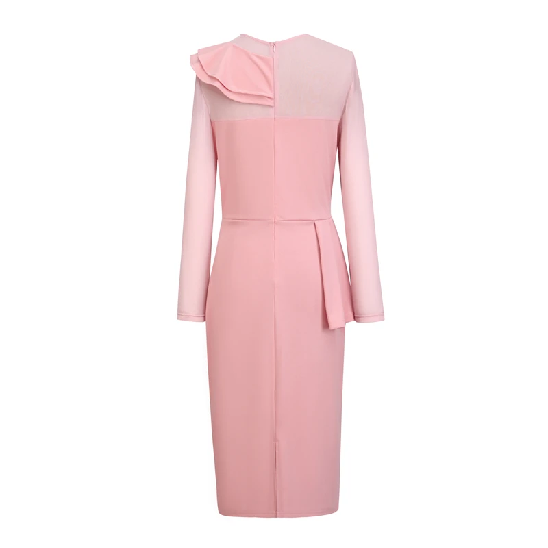 2026 Moda Abito in rilievo Maglia a maniche lunghe Stretch Slim-Fit Gonna con volant Incontri All-Match Abbigliamento donna elegante