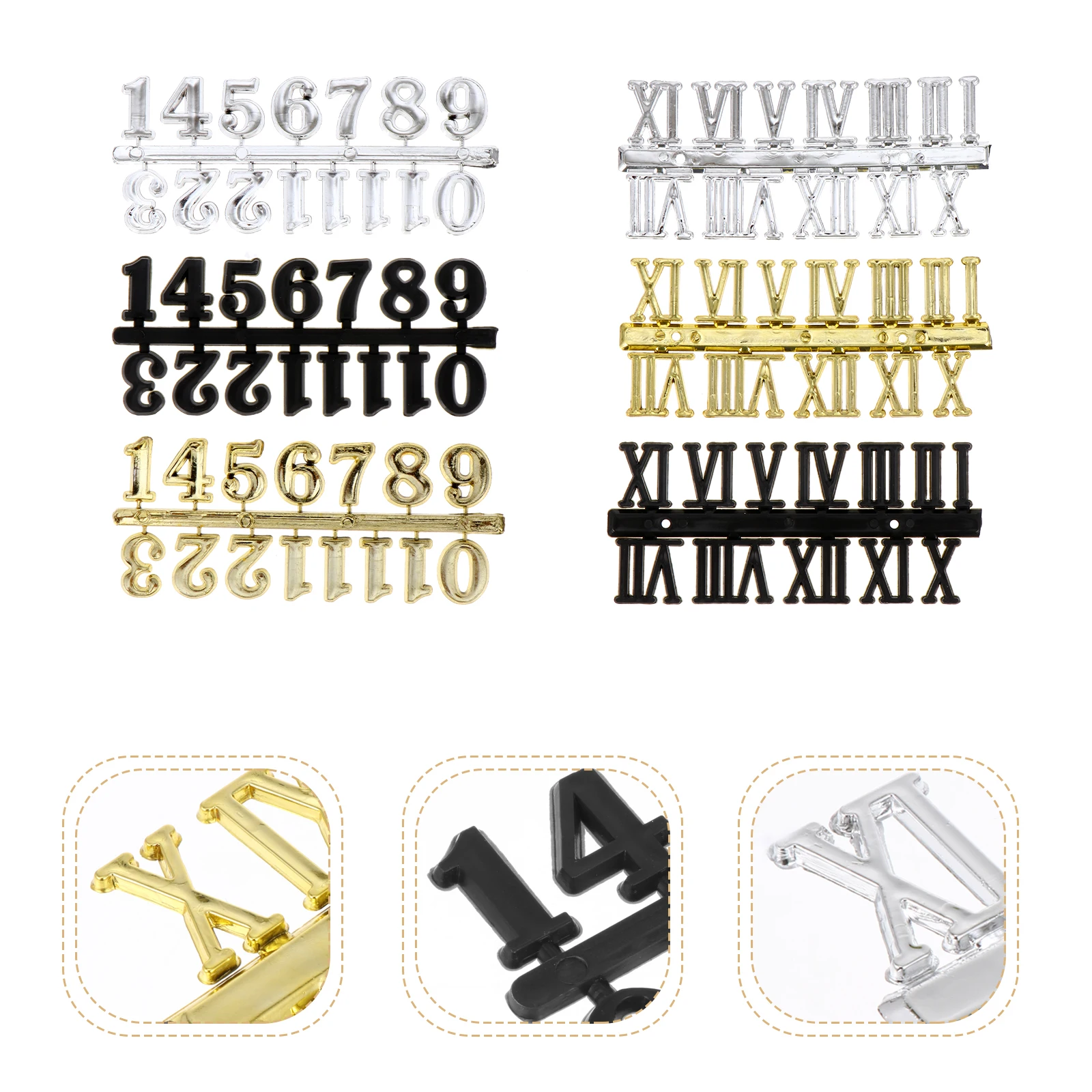 

6pcs Digital Numbers Replacement Wall Clock Numerals Roman Plastic DIY Clock Panel Components Black Gold Silver
