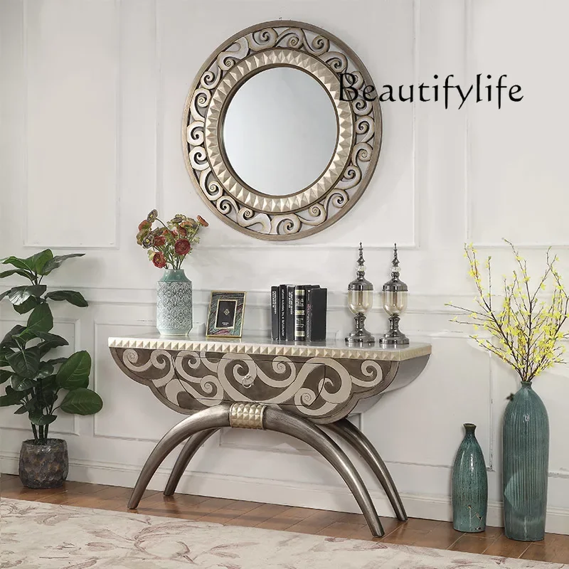X35 Light Luxury Entrance Entrance Cabinet Entrance Corridor End View Table Villa Silver Foil Table