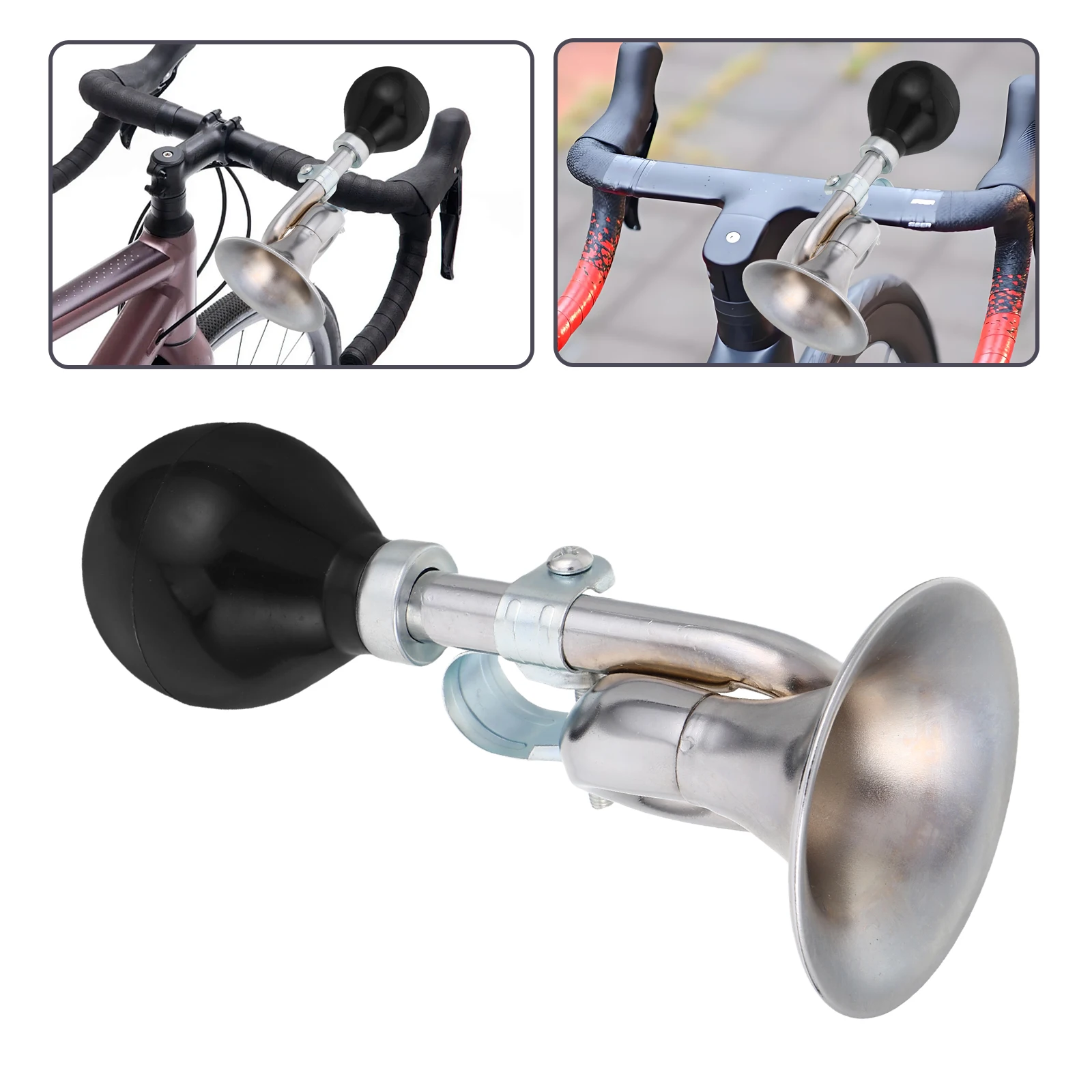 自転車ホーン クラシックカタツムリエアホーン 湾曲した大音量のクリアなサウンド マウンテンバイク、子供用自転車、大人用自転車に簡単に取り付け可能