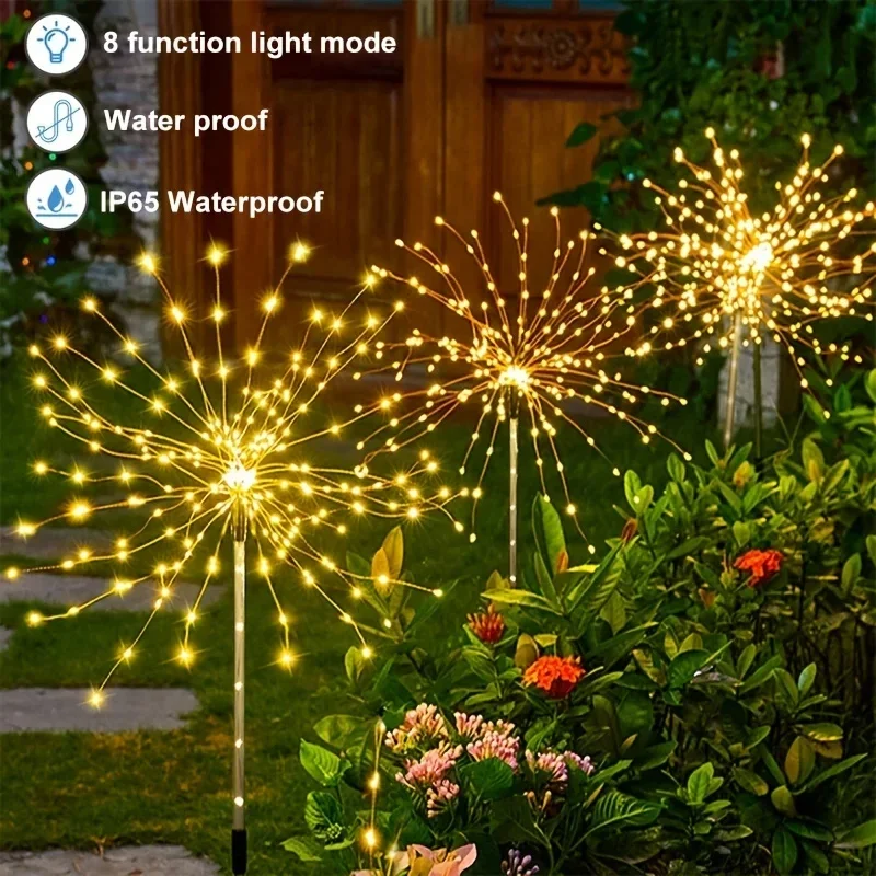 Kreatives Design Solar leuchten Feuerwerk im Freien wasserdichte Weihnachten Blitzs chnur Fee Garten Landschaft Rasen Party Lichterkette