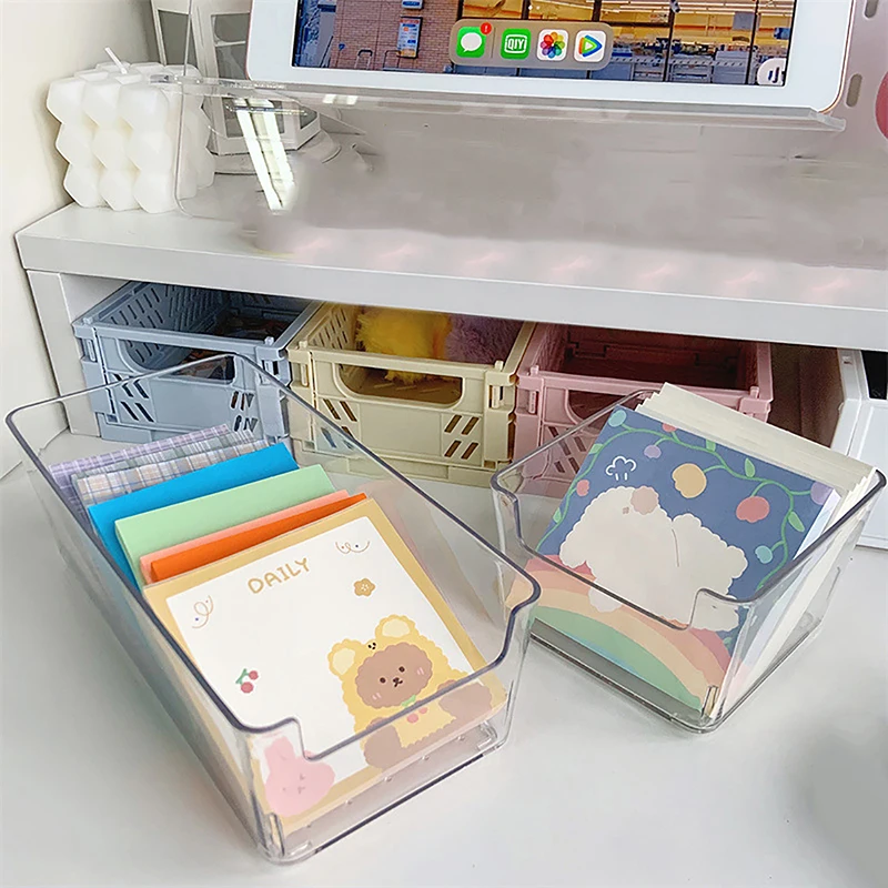 Acrylic Storage Box Transparent Desktop Organizer Large Capacity Stickers Box Subpackage Holder Desktop Stationery Storage Box