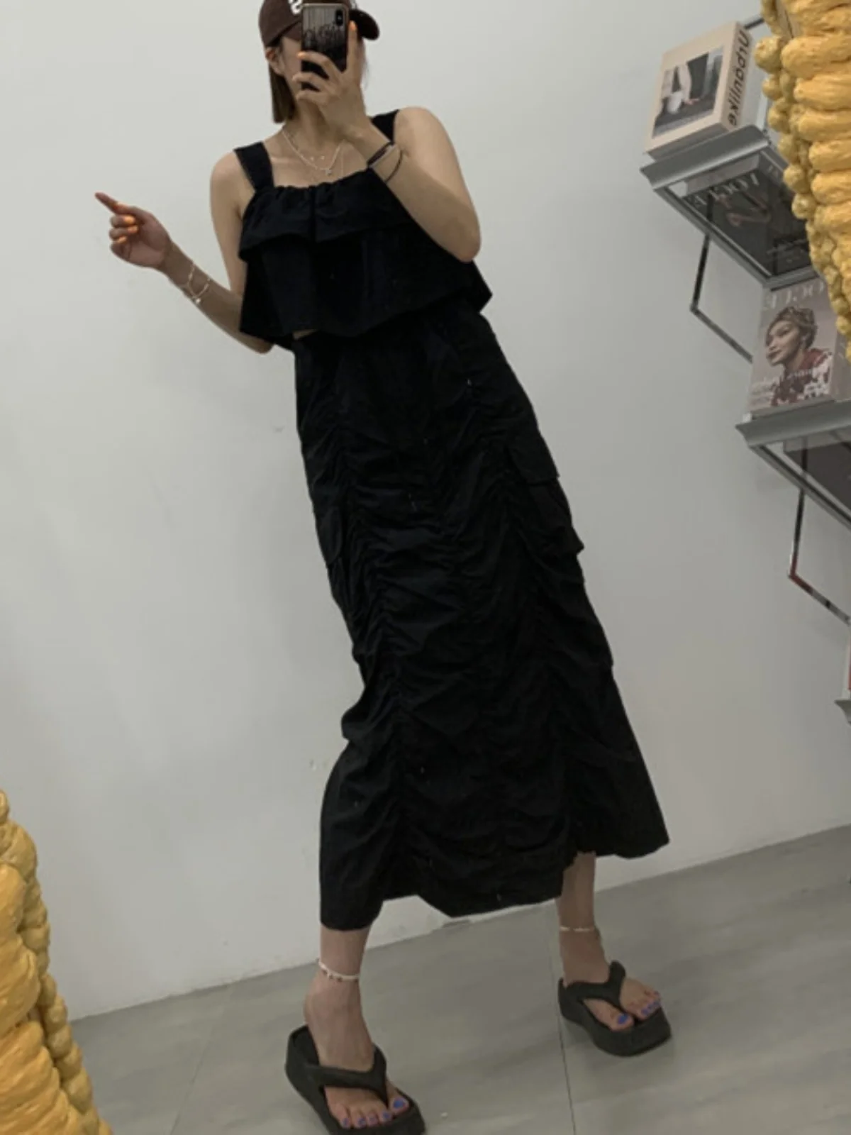 Chic Vintage Casual Women's  Skirt Pleated Asymmetrical Design Spring Autumn Winter Regular Fit Chinese Brand