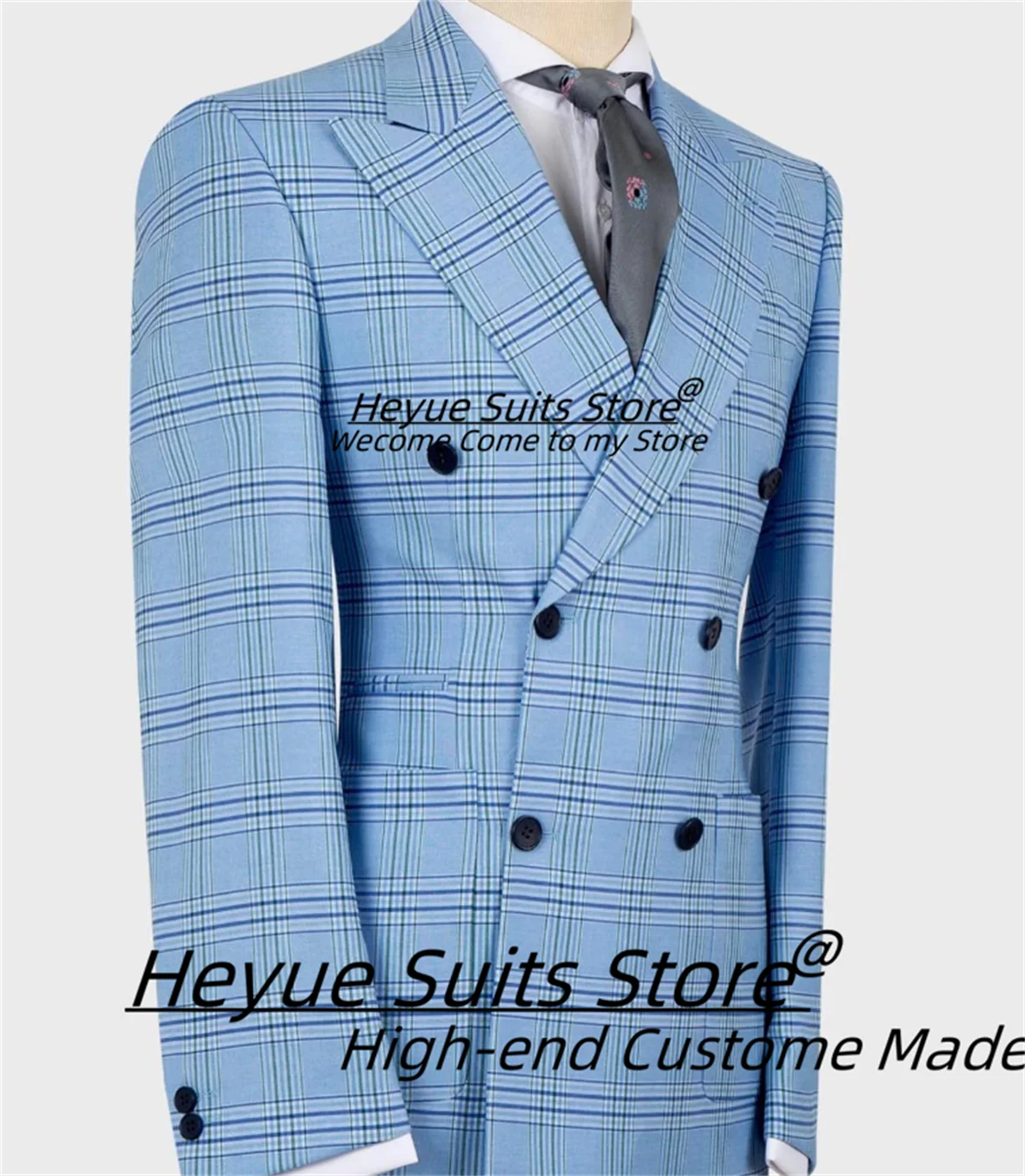 Handsome Plaid Men Suits Customized Slim Fit Double Breasted Groom Wedding Tuxedos 2 Pieces Sets Male Prom Blazers Costume Homme - Image 2