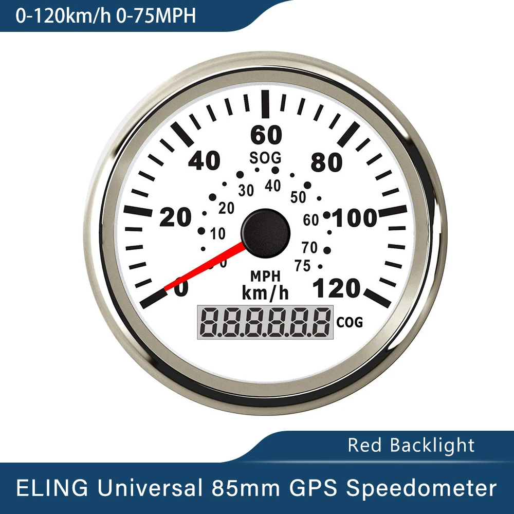 

ELING Car Boat Yacht Vessels 85mm (3-3/8'') 0-60KM/H 0-40MPH GPS Speedometer with Red Backlight 9-32V