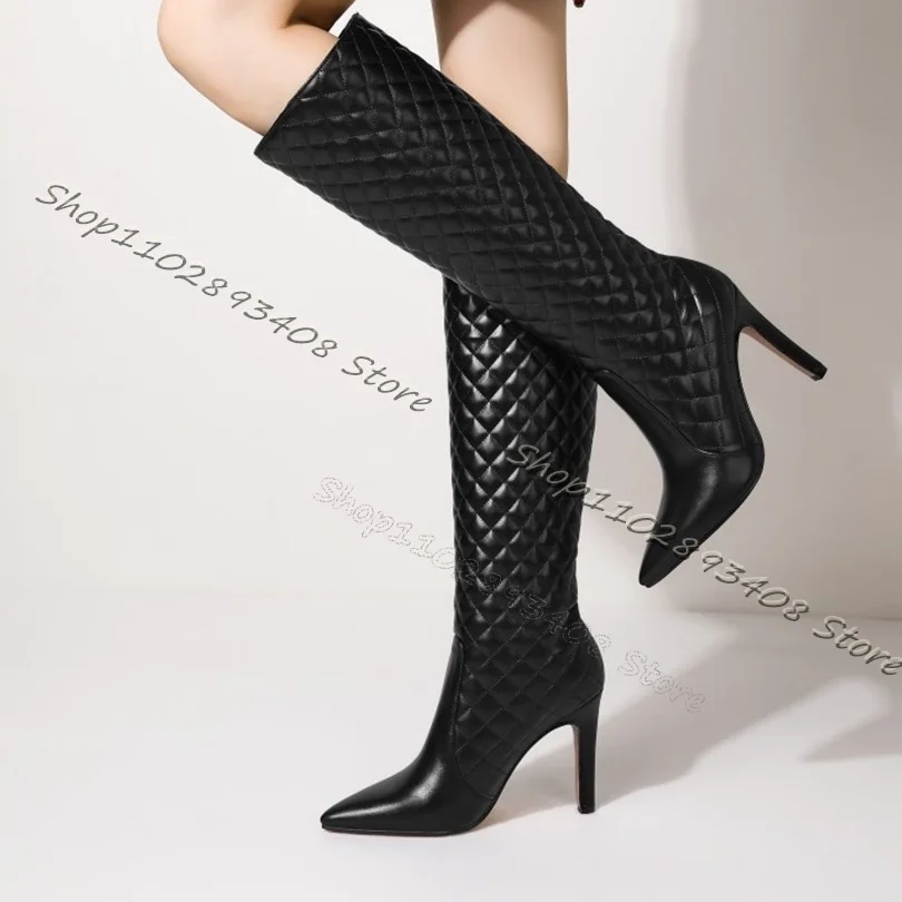 Black Simple Style Fleece Boots Pointed Toe Stiletto Solid Sewing Warm Combat Boots Winter Women Shoes 2023 Zapatos Para Mujere