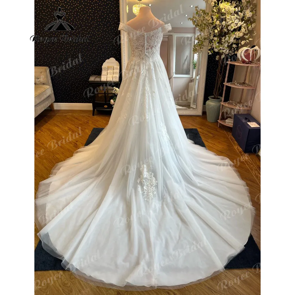 Princess Lace Appliques Women V Neck Wedding Dress Cap Sleeve Off Shoulder 2025 Customized Bridal Gown vestidos de novia bohemio