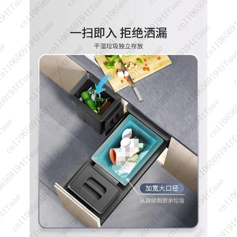 Embedded Garbage Bin Cabinet, Pull-out Basket, Household Hanging Double Bin with Lid, Large Capacity Kitchen Cleaning Bin