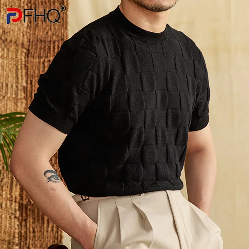 

PFHQ Casual Summer Round Neck Short Sleeved T-shirt Cotton Linen Knitted Versatile Solid Color 2024 Korea Fashion Male Tops