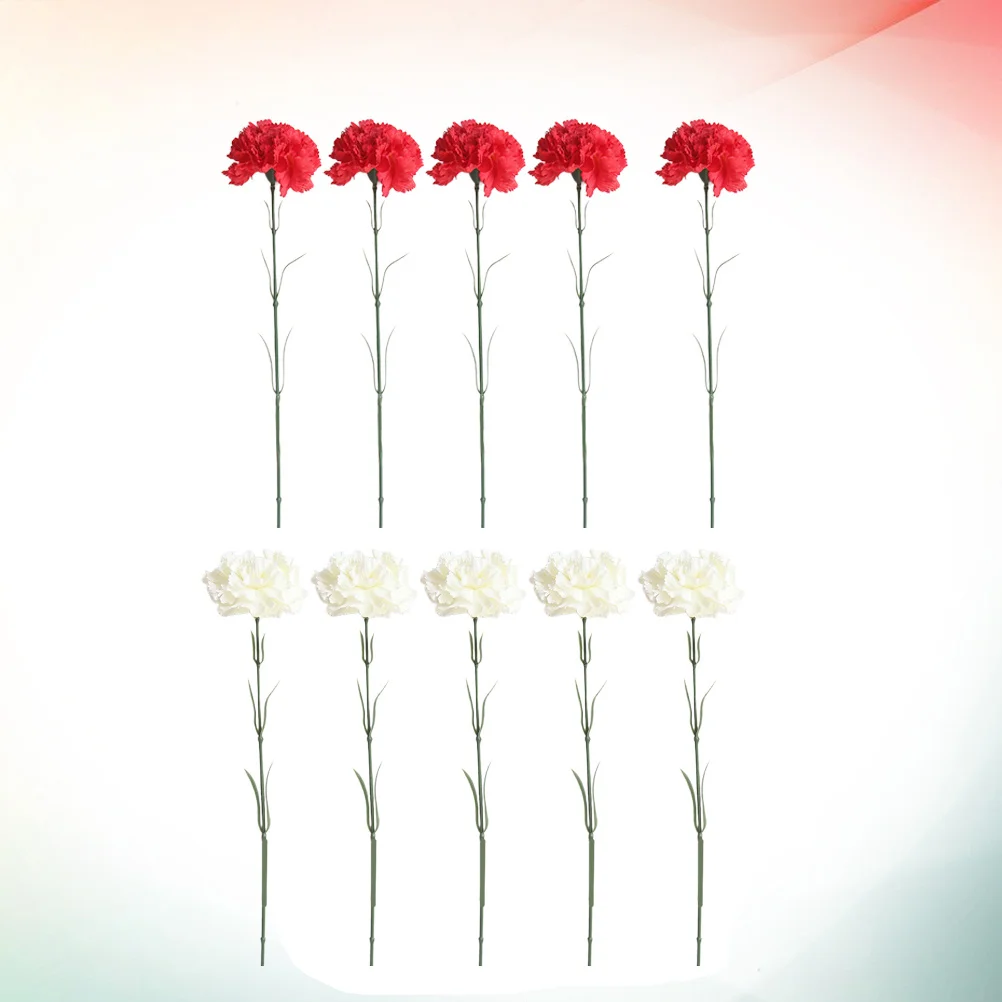 

18Pcs Silk Cloth Artificial Carnation Flowers White Rose Red Lifelike for Home Office Mothers Day Gift Bouquet