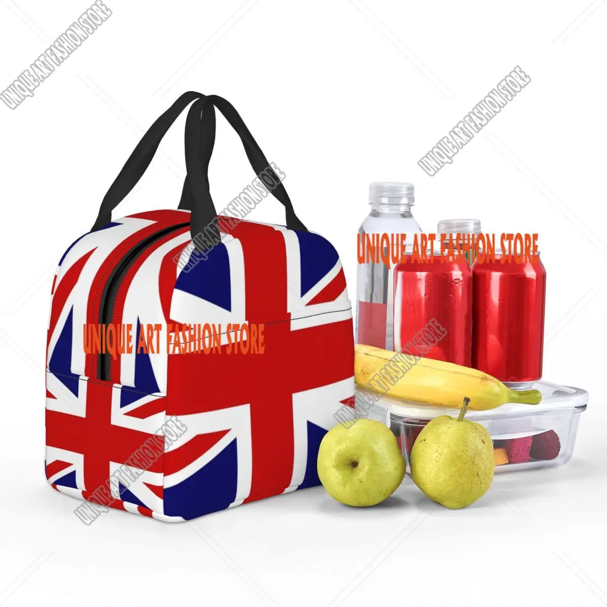 Bolsa de almuerzo con aislamiento térmico con bandera británica personalizada, bolsa de almuerzo reutilizable para mujer, para el trabajo, escuela, viajes, caja de comida multifunción