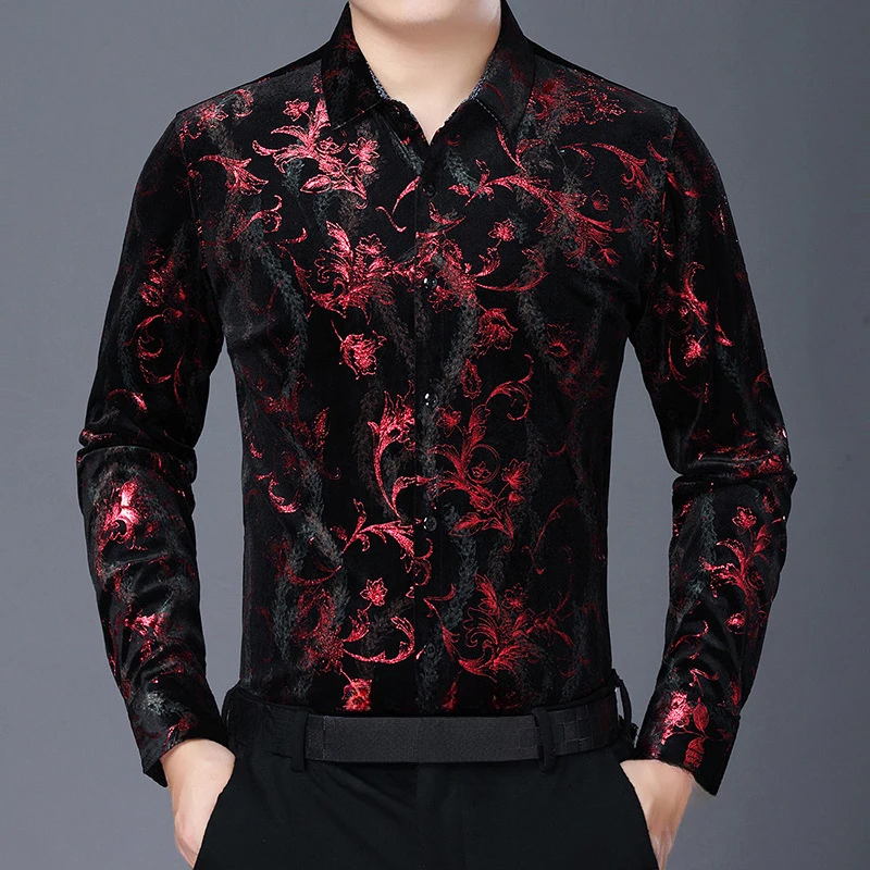 026 Spring Autumn Men's Thin Lapel High-Grade Pattern Long Sleeve Shirt Fashion Casual Loose Top