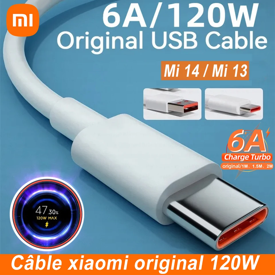 Câble USB Type C Original Xiaomi 120W Tipo 6A 67W Turbo Charge rapide pour Mi 17 Pro Max 14 Ultra 13T Pro Redmi Note 15 Poco X6