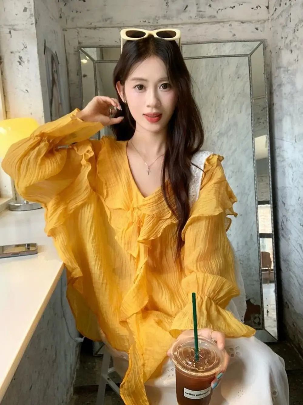 

Ruffled Sun-Protection Shirt Women's Summer New Loose Fashion Thin Top