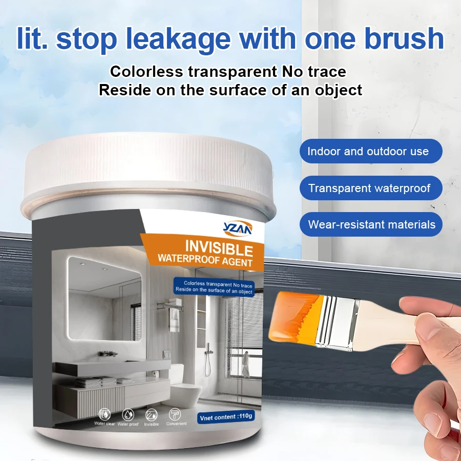 450 جرام عامل إصلاح غير مرئي مقاوم للماء، غراء من مادة البولي يوريثين، طلاء مانع للتسرب شفاف مقاوم للحمام، غراء ختم كراك السقف، أداة تطبيق الفرشاة