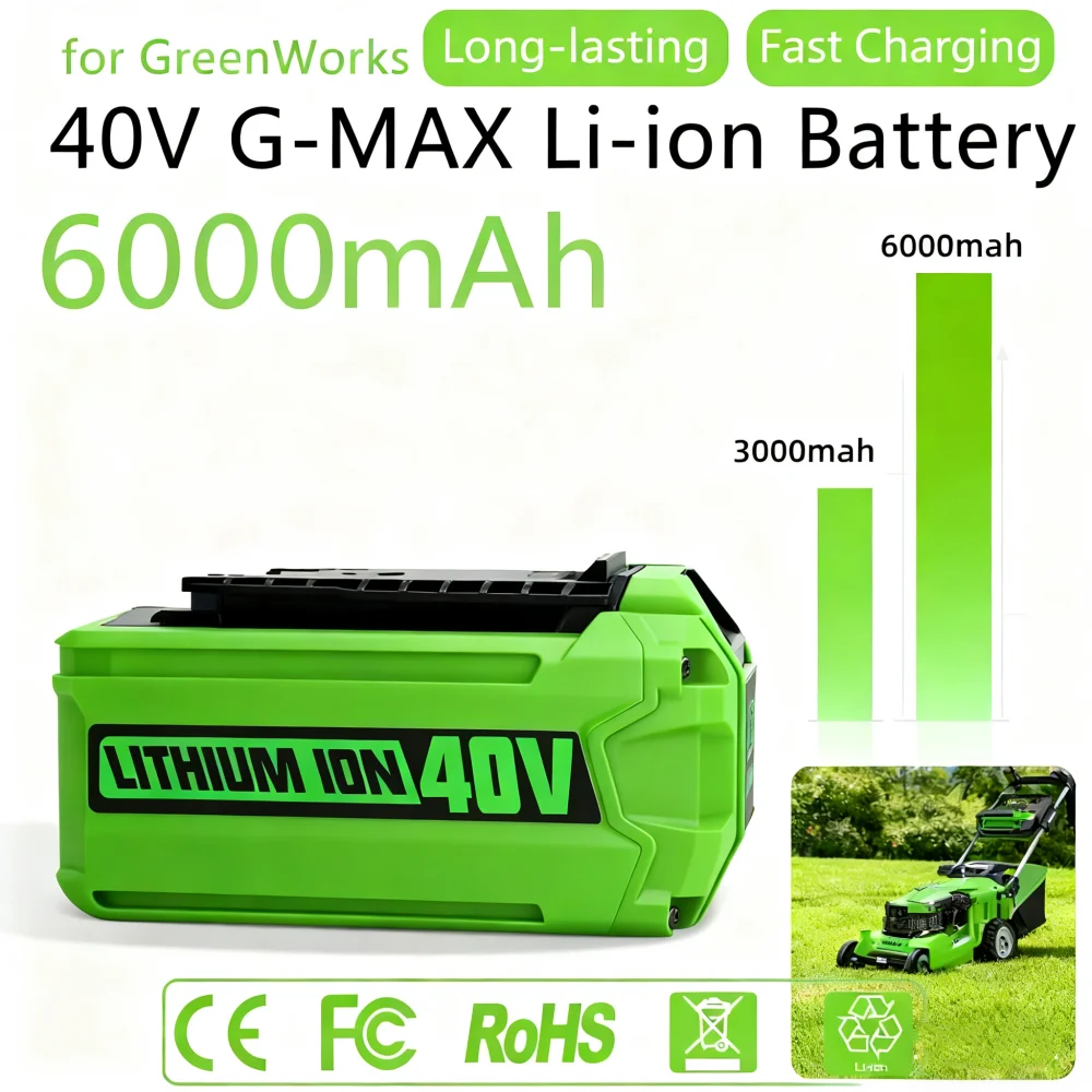 

G-MAX GreenWorks 40V Li-ion Battery 6Ah - Manufacturer-Grade Replacement for Lawn Mower & Power Tools