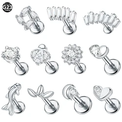 1Pc Titanium Cartilage Helix Earring Zircon Earlobe Labret Stud Flatback Earring for Women Piercing Body Jewelry 16G